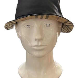 Black Leather Bucket Hat with Plaid Trim
(REVERSIBLE)